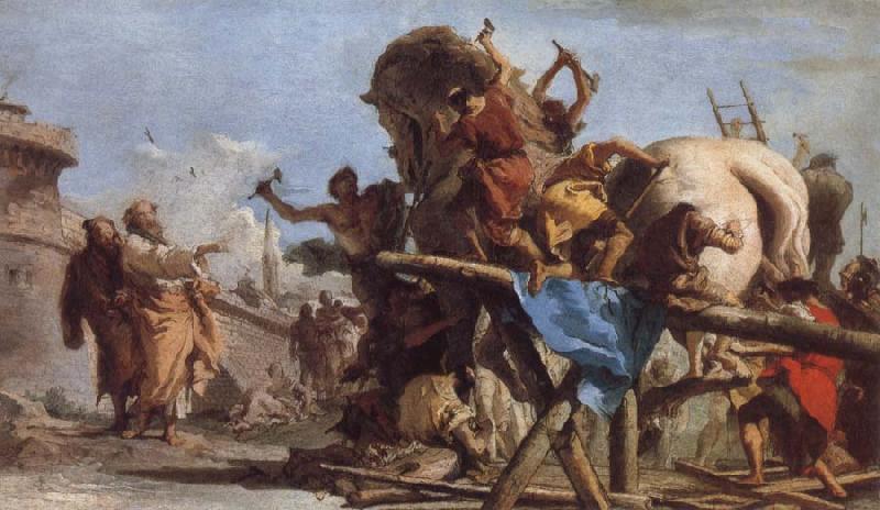 TIEPOLO, Giovanni Domenico The Building of the Trojan Horse The Procession of the Trojan Horse into Troy China oil painting art